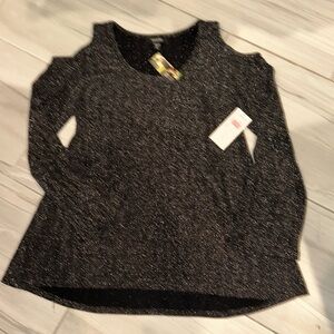 XL shiny silver and black long sleeve top. New